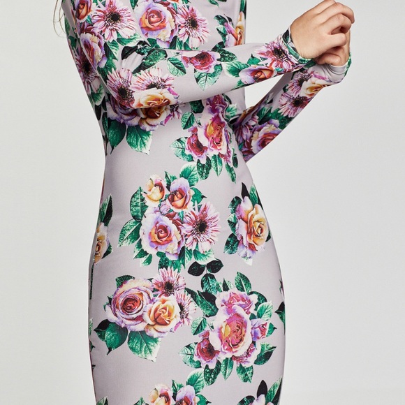 SOLD! Dress bodycone floral Zara size L - Picture 4 of 8